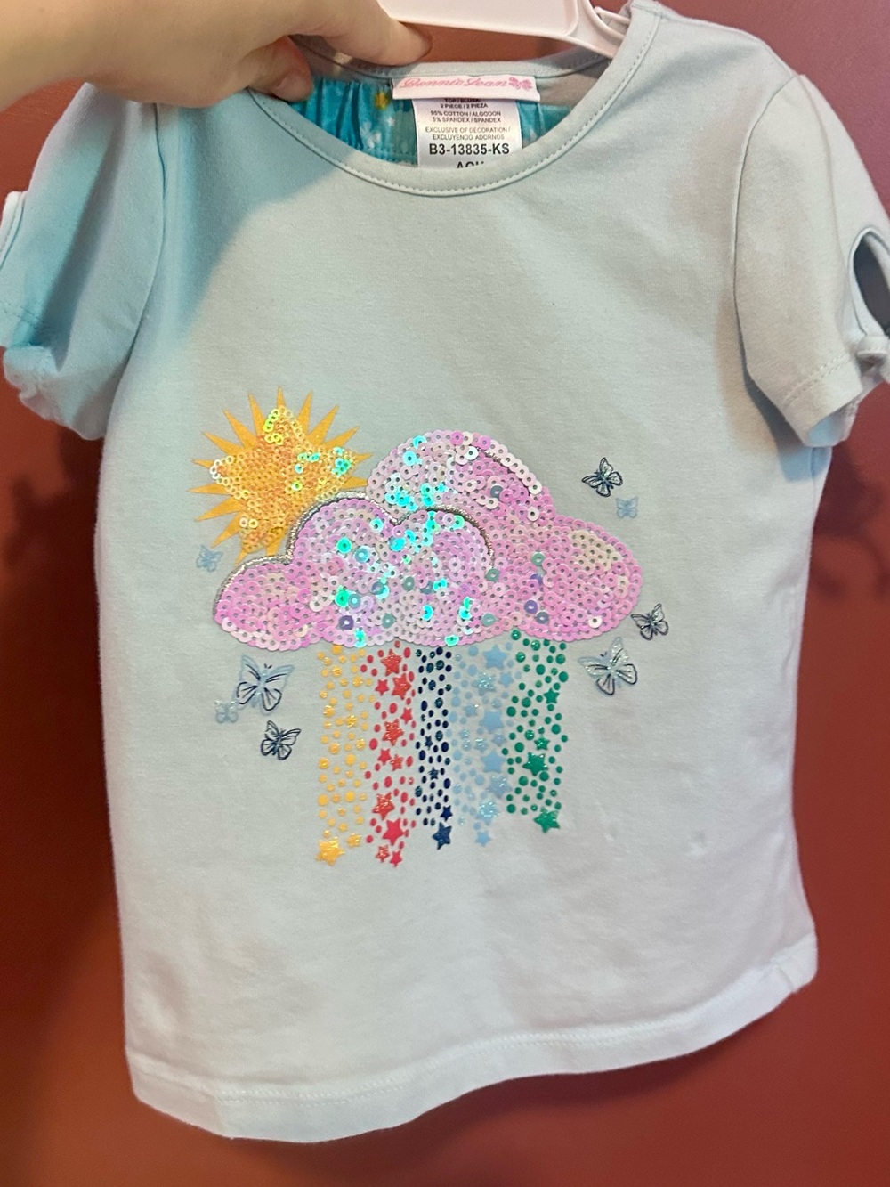 Bonnie Jean Sequin Cloud Rainbow Tee - Light Blue Girls' Shirt + Skort Sz 5